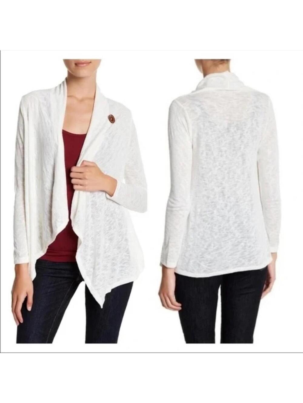 Bobeau White Cascade Drape One Button Cardigan Size Medium
